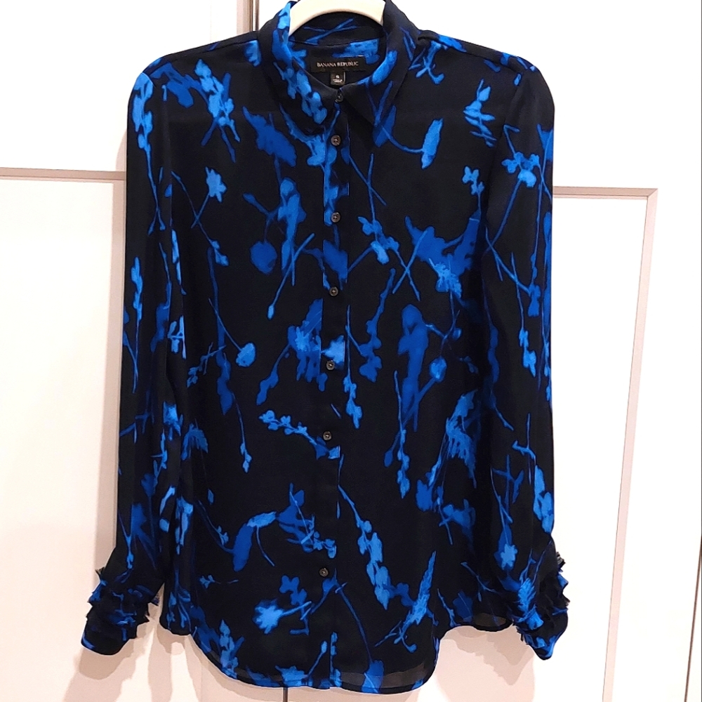 Banana Republic Print Blouse - Small - Navy/Blue